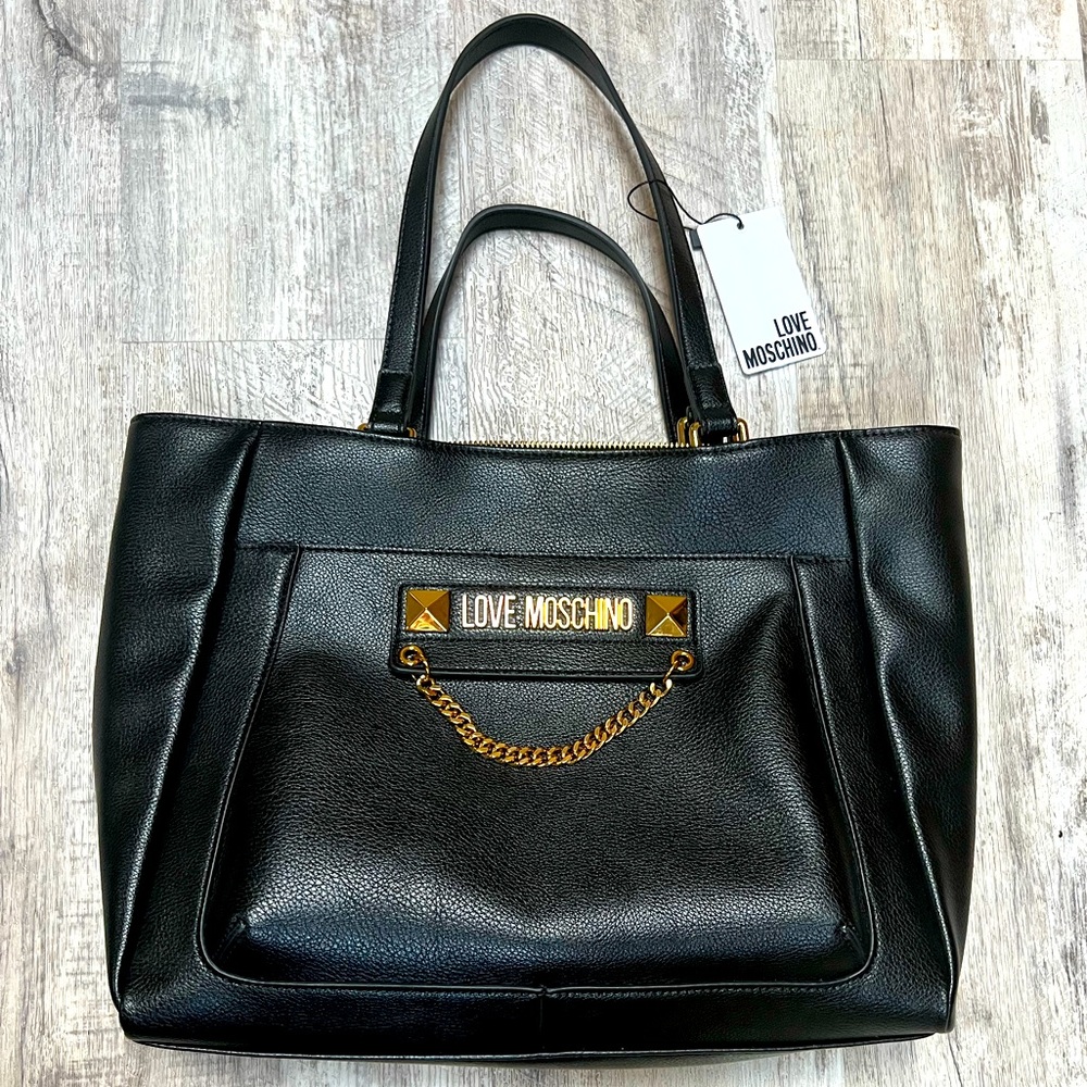 Love Moschino black tote with faux gold accents